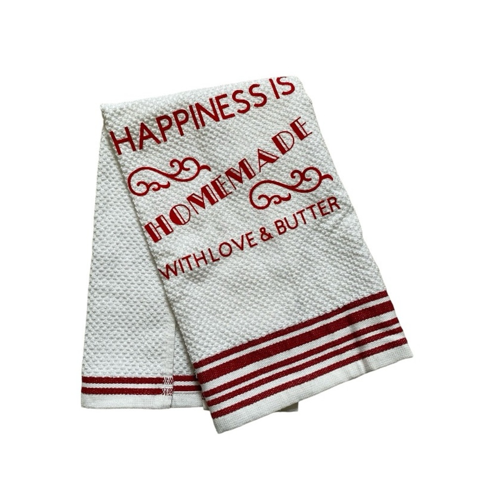 Handmade Vinyl Printed Red & White Kitchen Towel